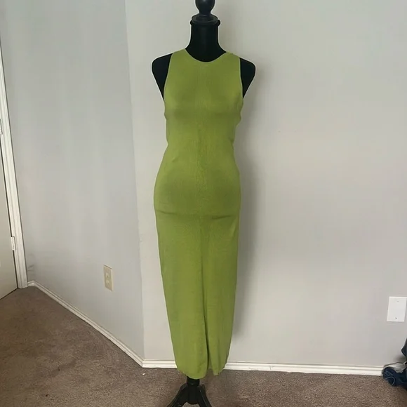 slim fit dress slacks Aiday Midi - Lime green midi dress main image 0